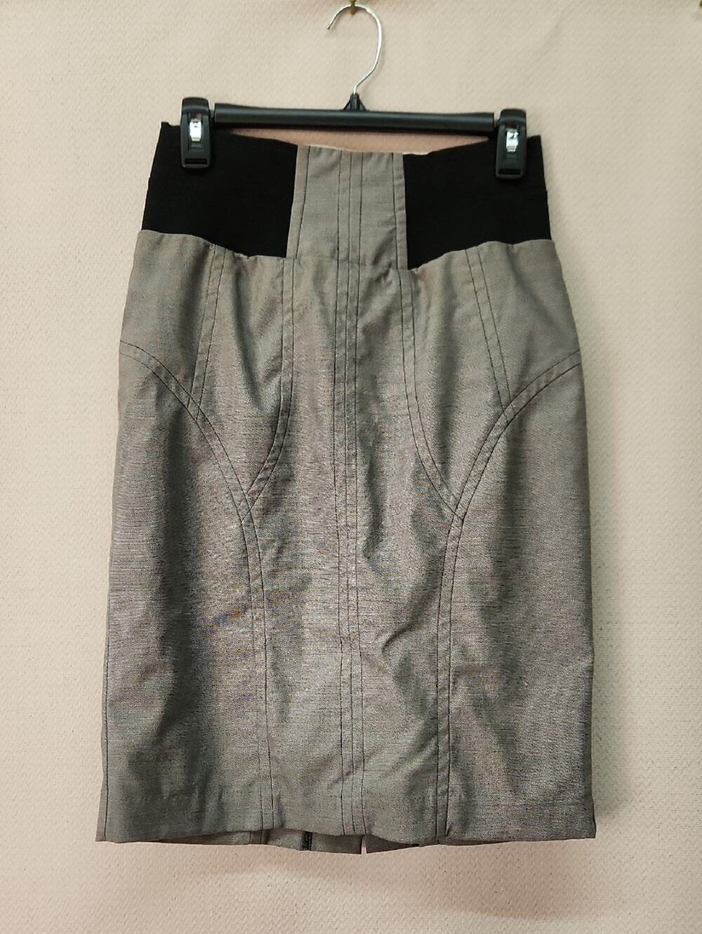 Worthington Silver-Gray Pencil Skirt with Black Waistband